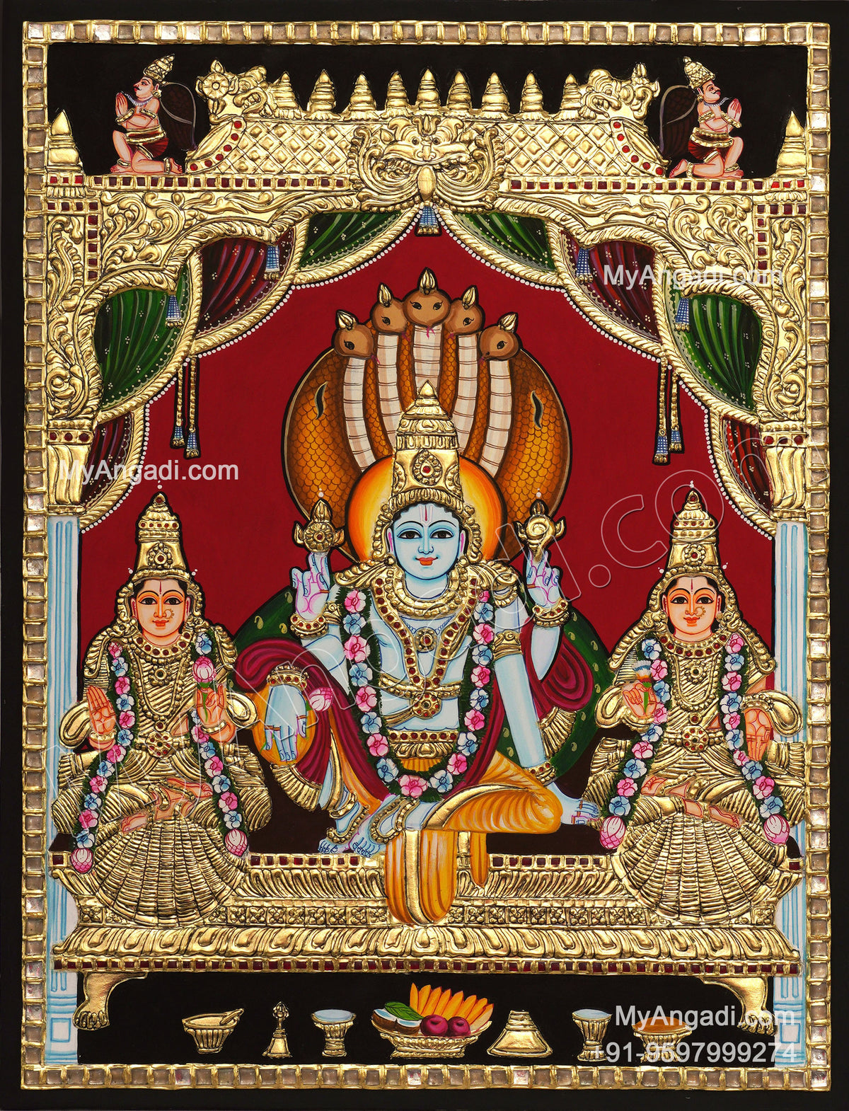 Vishnu Sri Devi Bhoo Devi Tanjore Painting