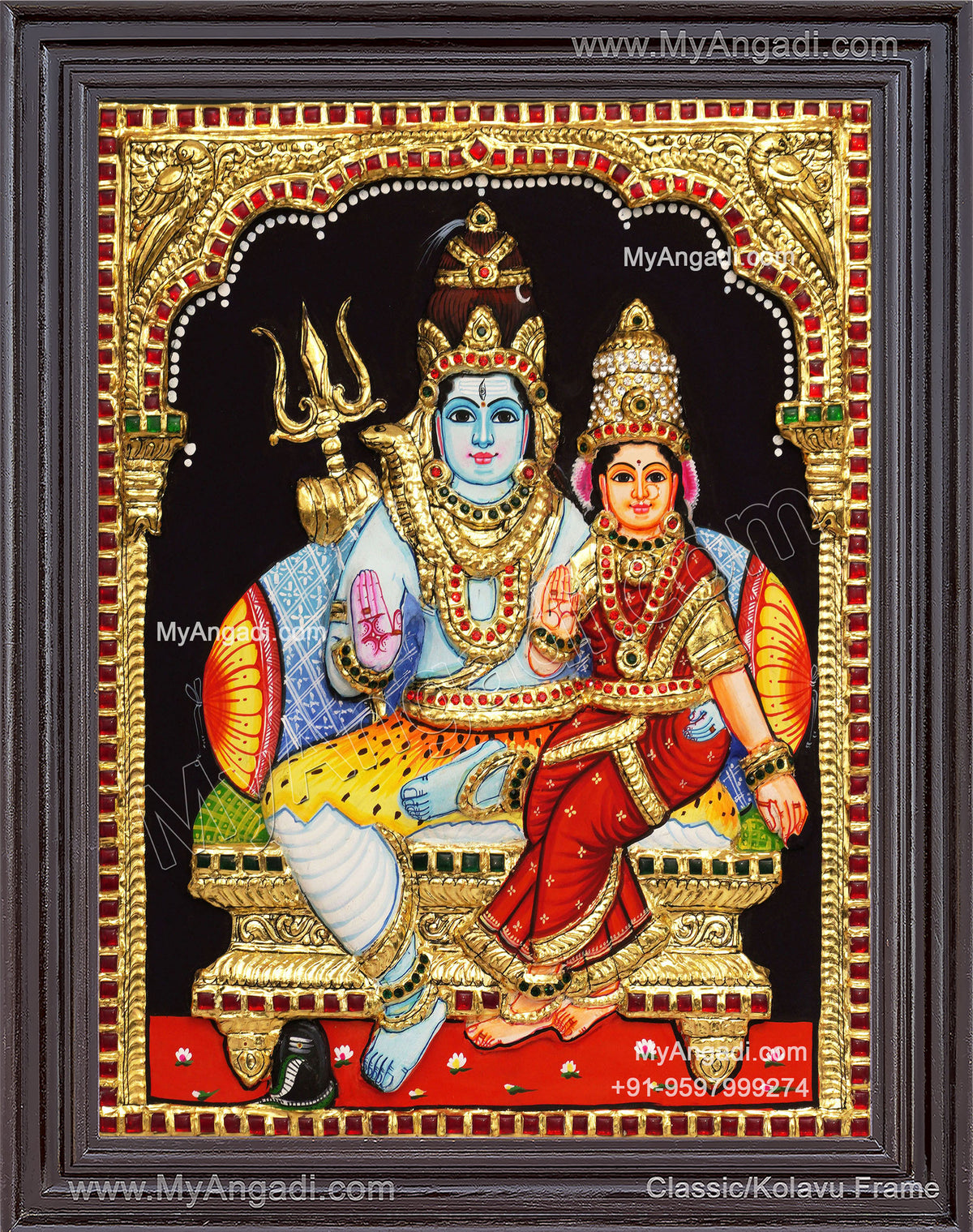 3D Shivan Parvathi Tanjore Painting