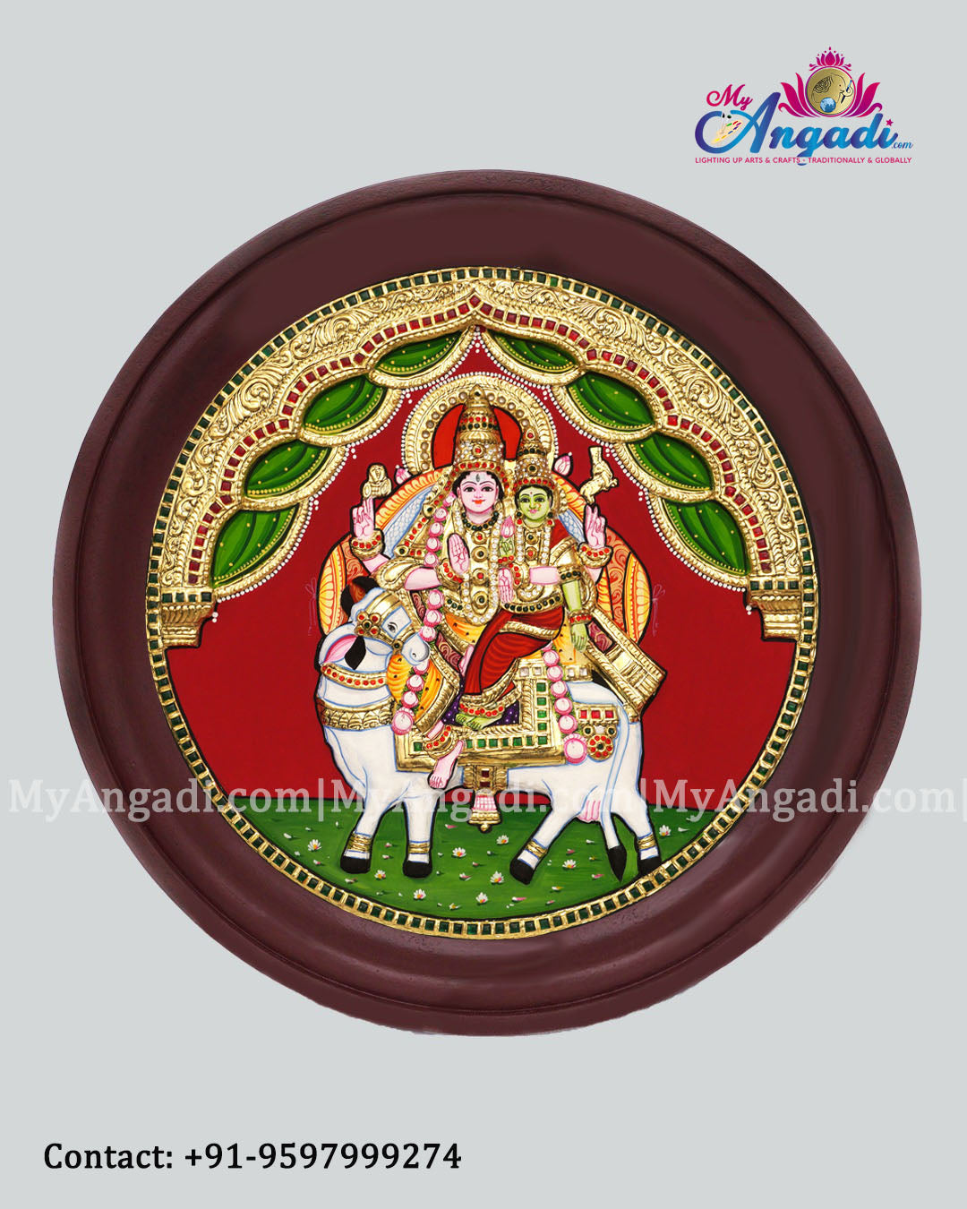 3D Pradhosam Sivan Parvathi Round Tanjore Painting