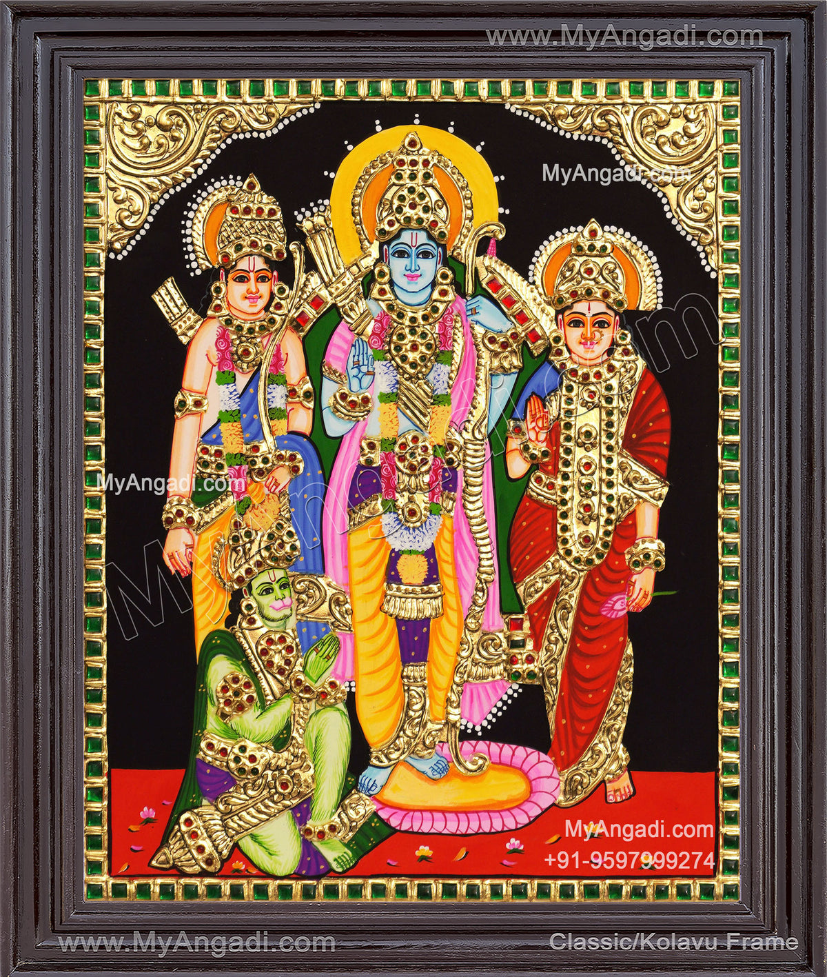 Ram Darbar - Ram with Sita, Hanuman, LakshmananTanjore Painting