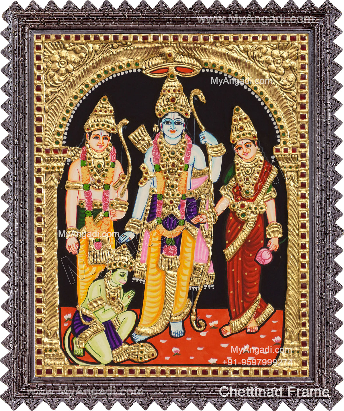 Ram Darbar - Ram with Sita, Hanuman, LakshmananTanjore Painting