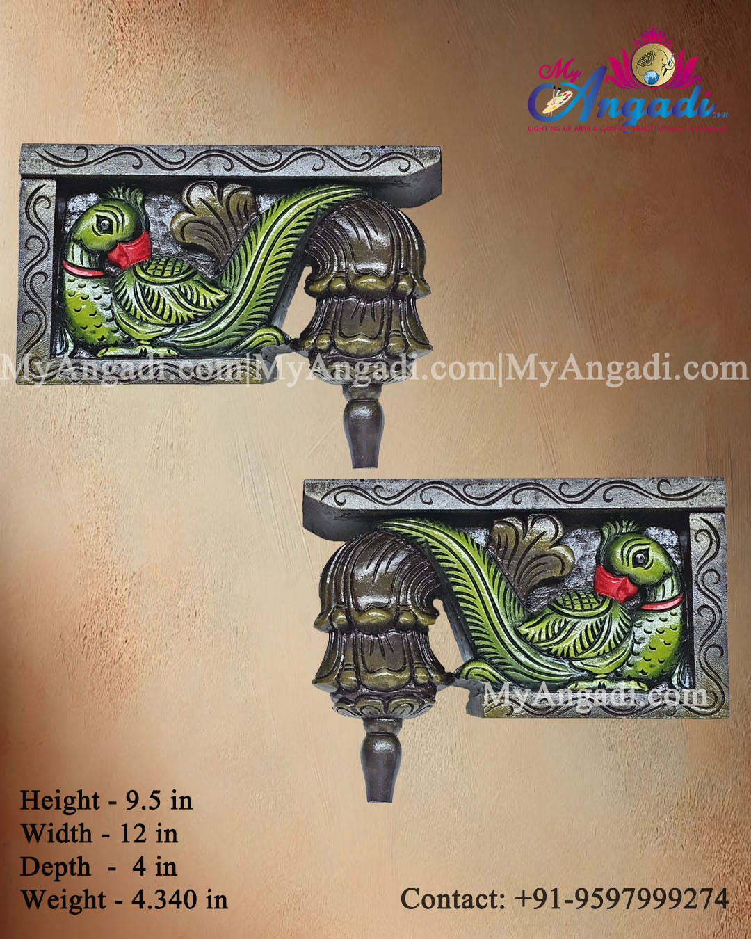 Vagai Wood Parrot Wall Brackets