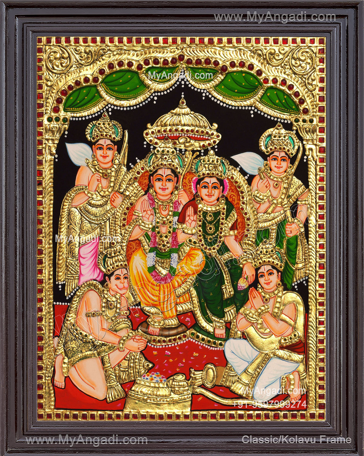 Ram Darbar - Ram with Sita, Hanuman, LakshmananTanjore Painting