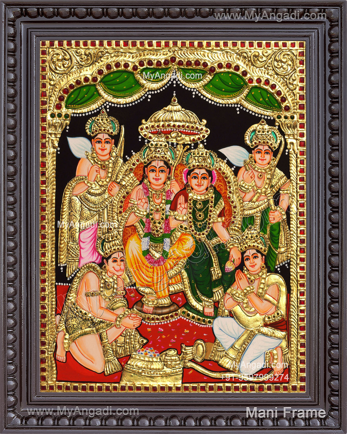 Ram Darbar - Ram with Sita, Hanuman, LakshmananTanjore Painting