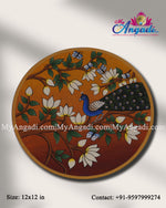 Floral Peacock Round Canvas Painting