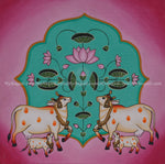 Cow Calf Lotus Canvas Painting 
