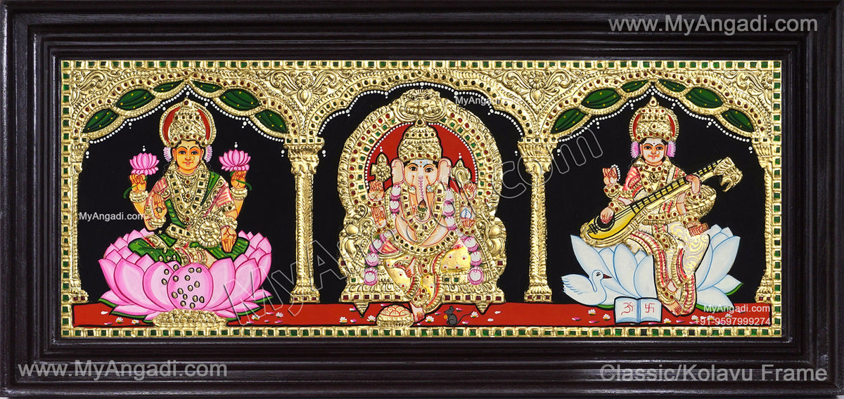 3 PanelLakshmi Ganesha Saraswathi Tanjore Painting