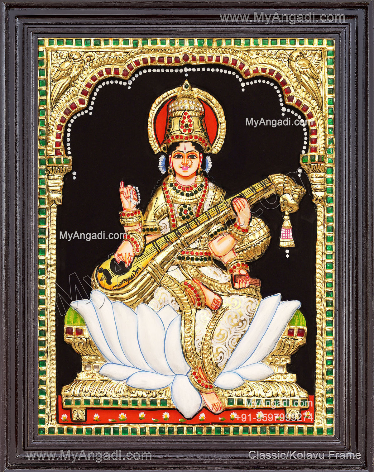 Embossed Saraswathi3D Tanjore Painting