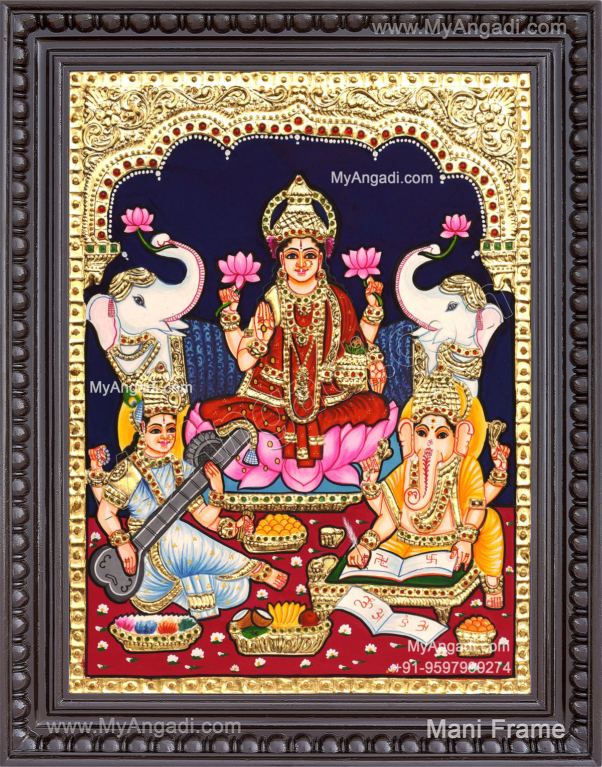 Ganesha Lakshmi Saraswathi Tanjore Painting