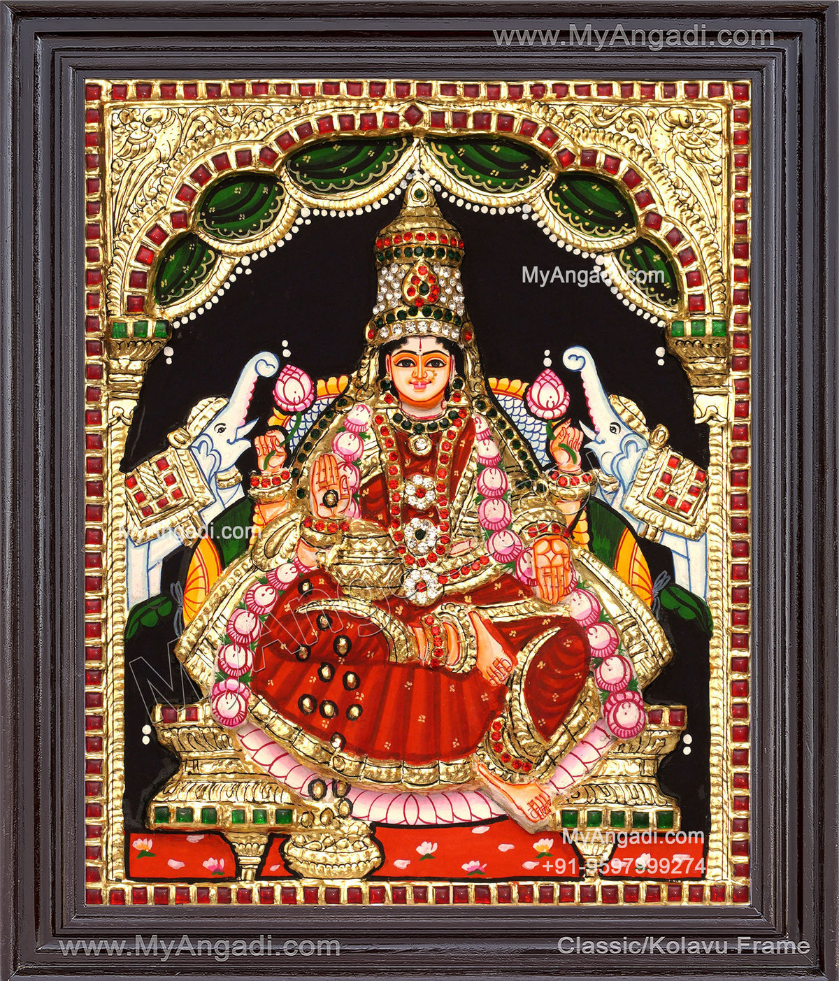 Gajalakshmi 3d Embossed Tanjore Painting