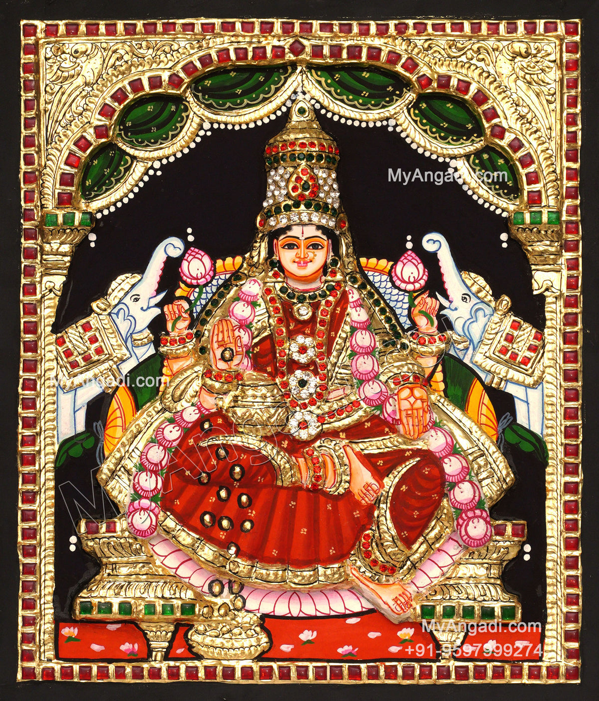 Gajalakshmi 3d Embossed Tanjore Painting