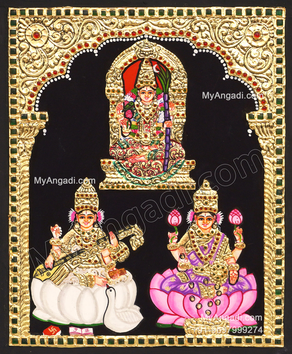 Lalitha Devi Saraswathi Lakshmi Tanjore Painting