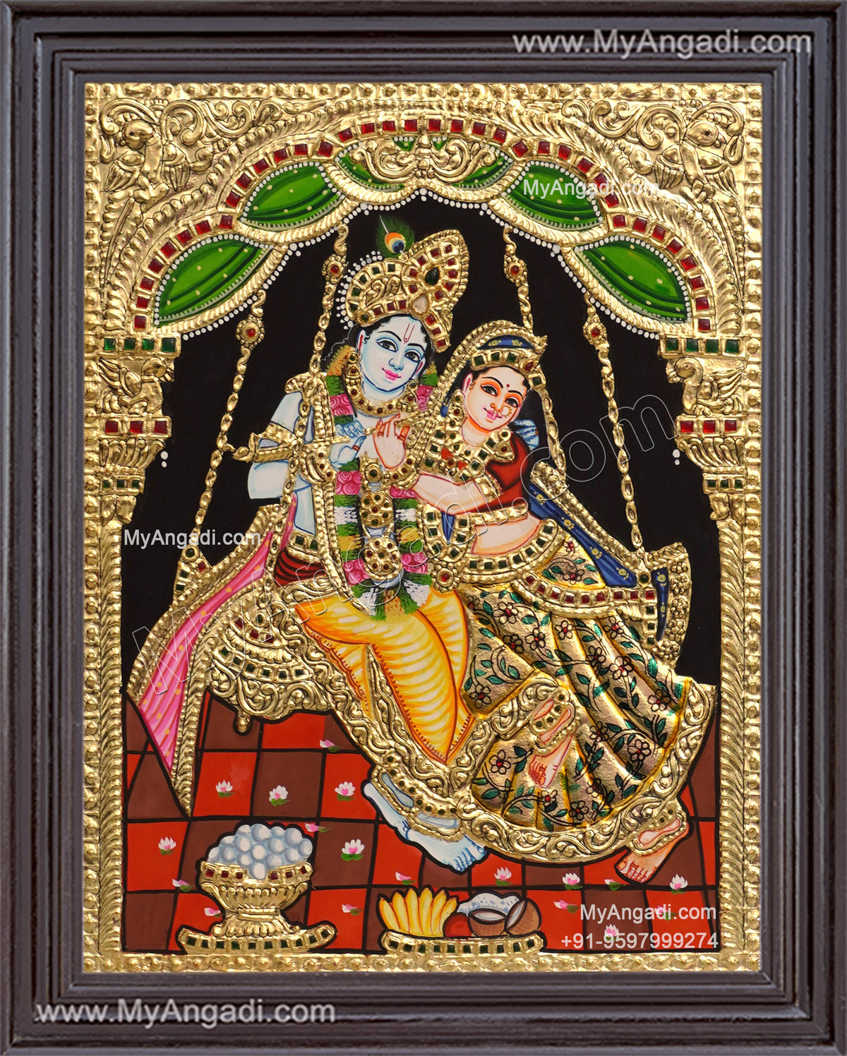 Radha Krishna on Swing Tanjore Painting