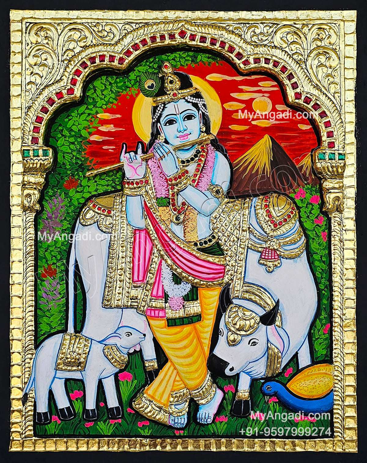 Cow Krishna Tanjore Painting