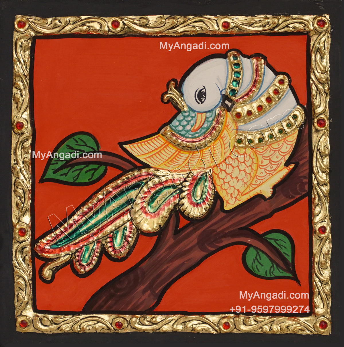 Peacock Sitting on Tree Tanjore Painting