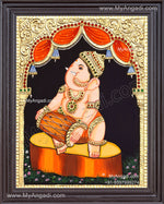 Ganesha Playing Tabla Tanjore Painting