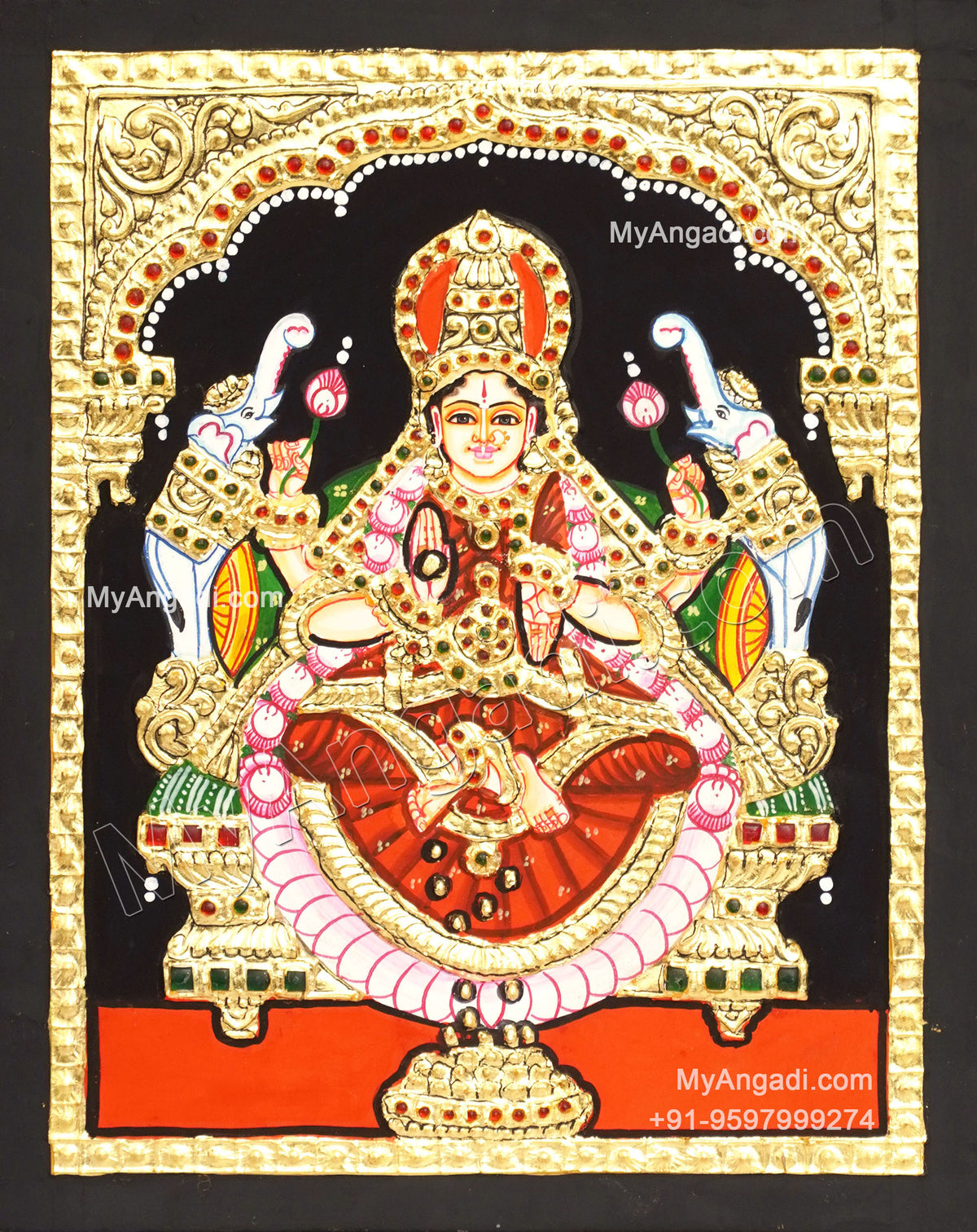 Lakshmi With 2 Elephant Tanjore Painting
