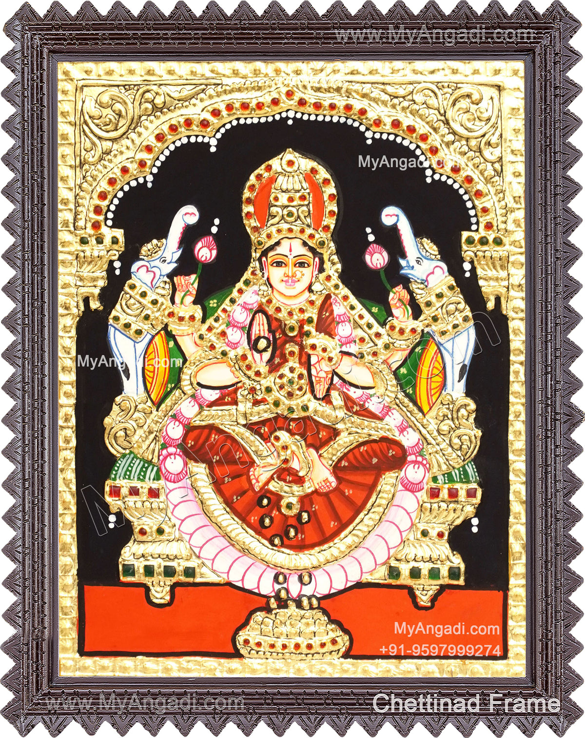 Lakshmi With 2 Elephant Tanjore Painting