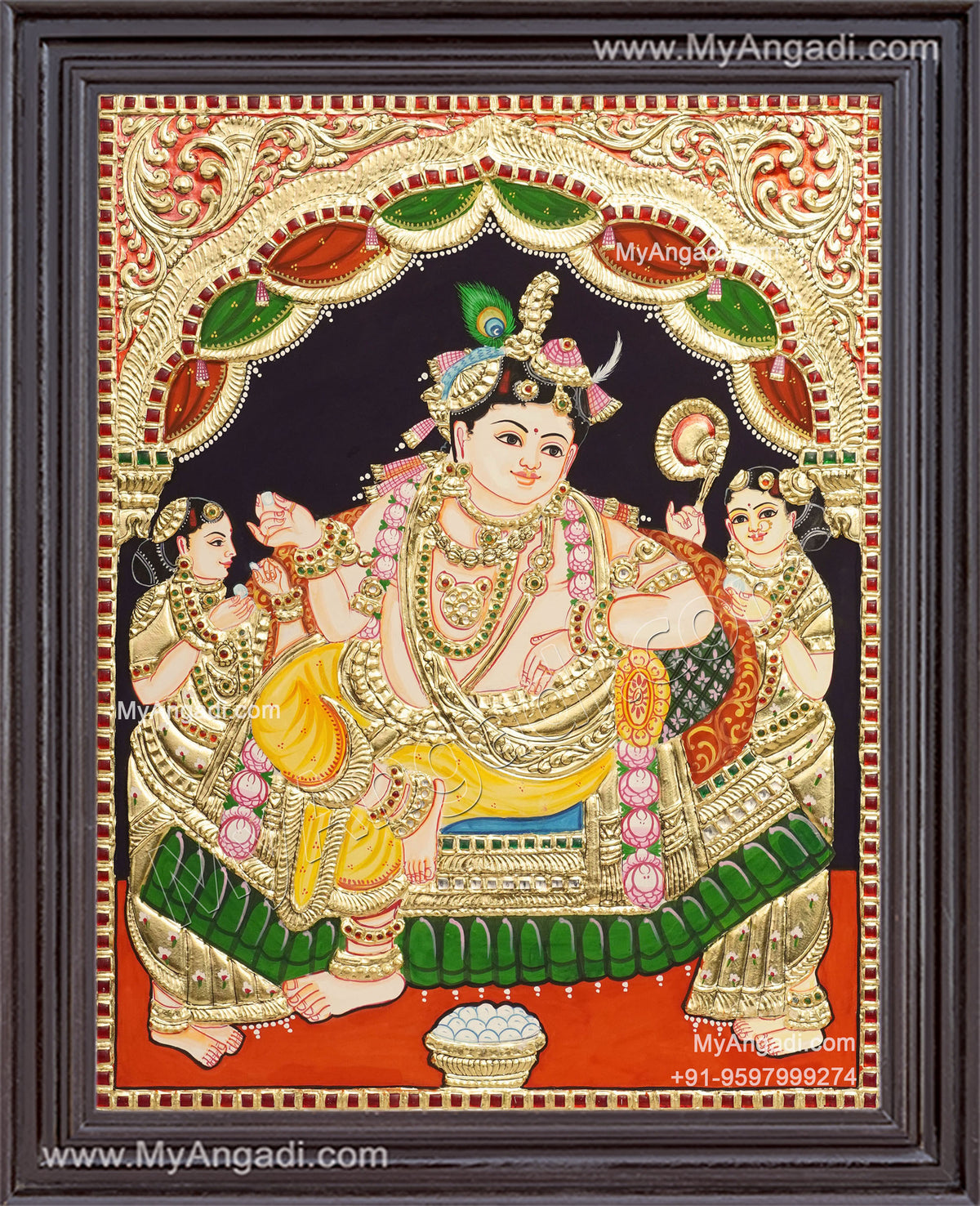 Krishna With Gopies Tanjore Painting