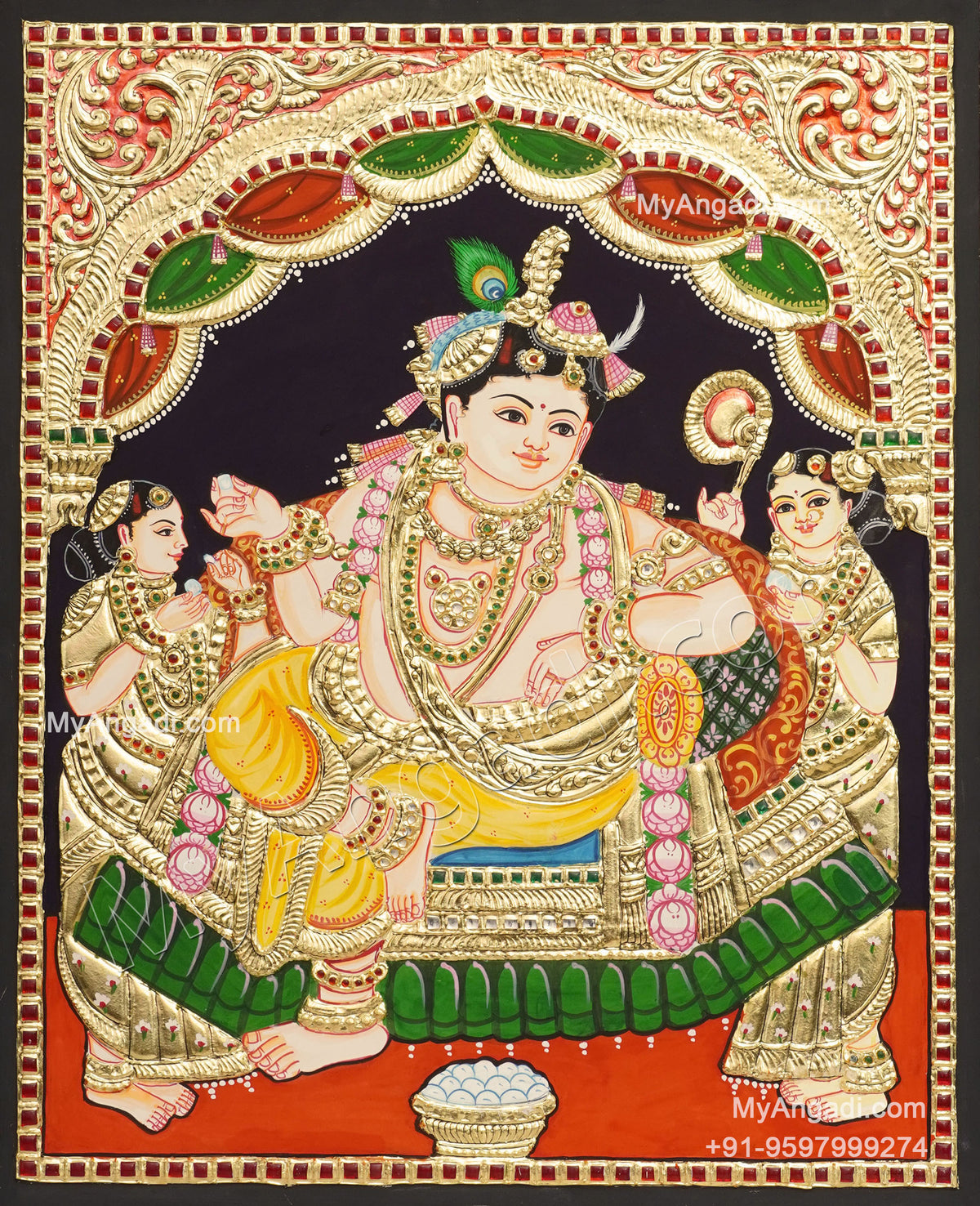 Krishna With Gopies Tanjore Painting