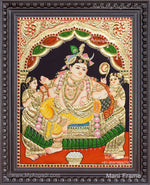 Krishna With Gopies Tanjore Painting