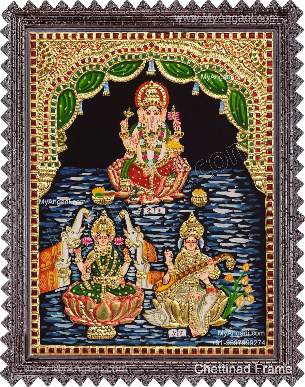 Ganesh Lakshmi Saraswathi Tanjore Painting