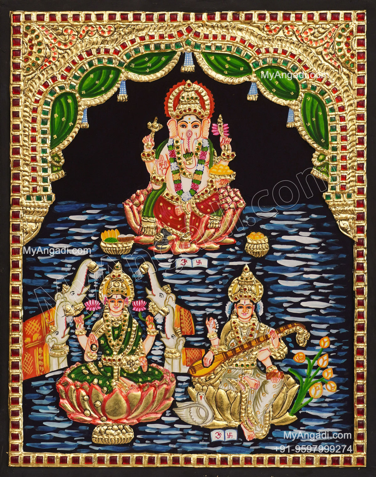 Ganesh Lakshmi Saraswathi Tanjore Painting