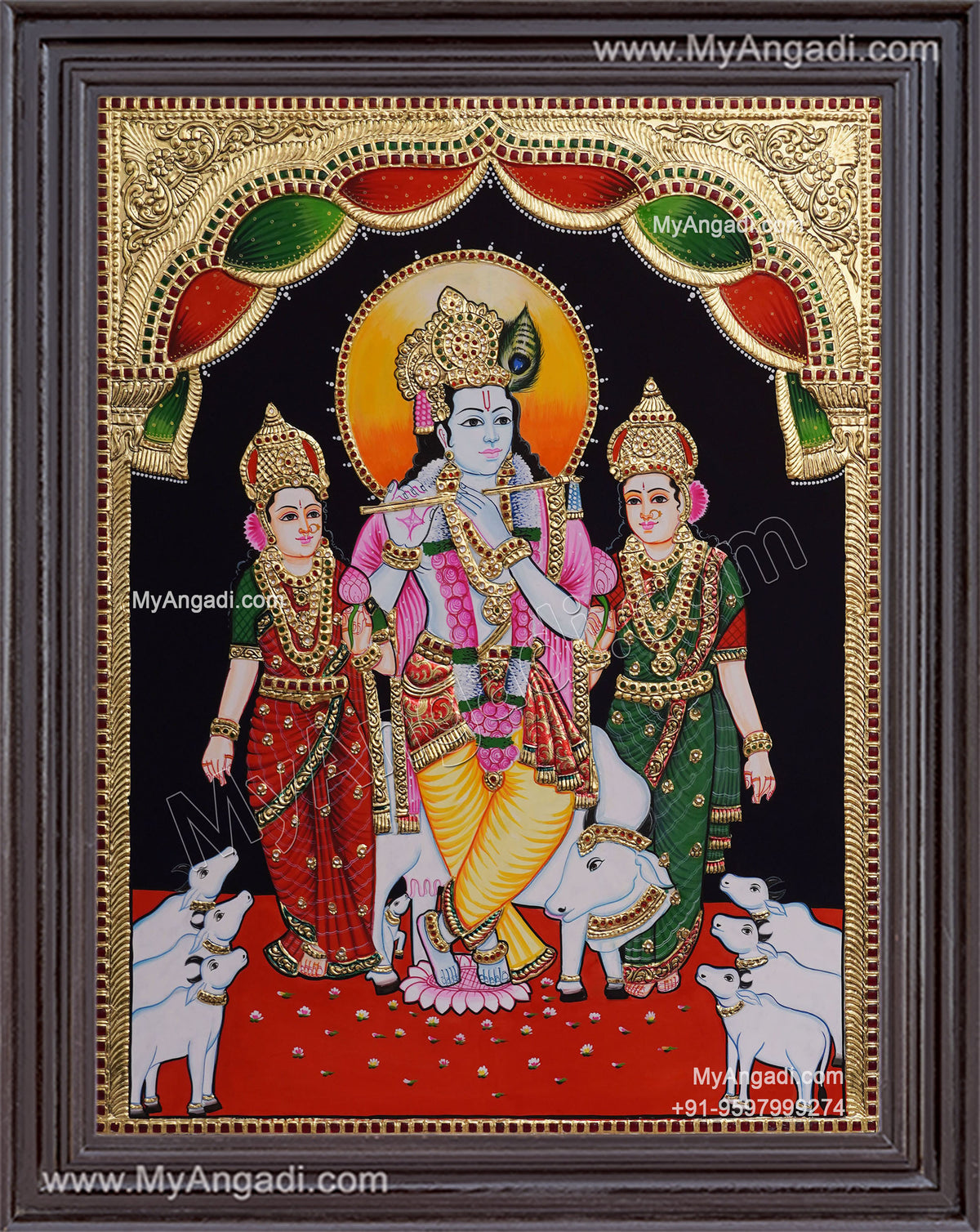Krishna Bama Rukmani Tanjore Painting