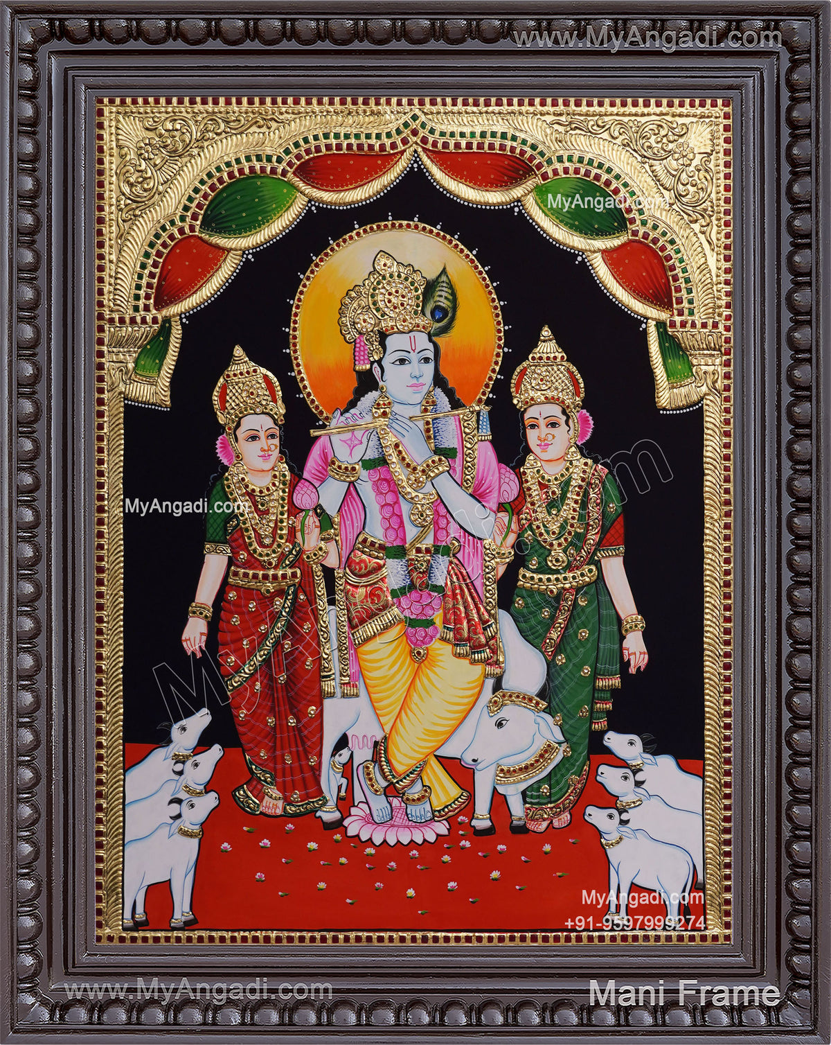Krishna Bama Rukmani Tanjore Painting