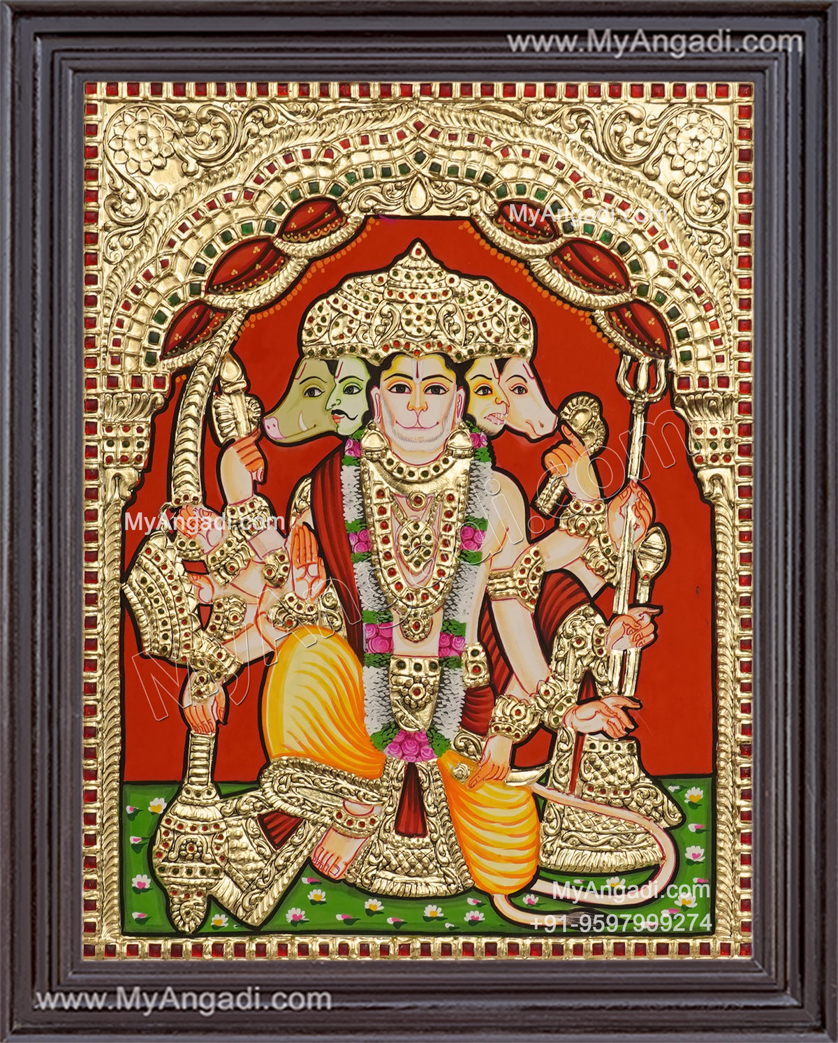 Panchamuga Hanuman Tanjore Painting