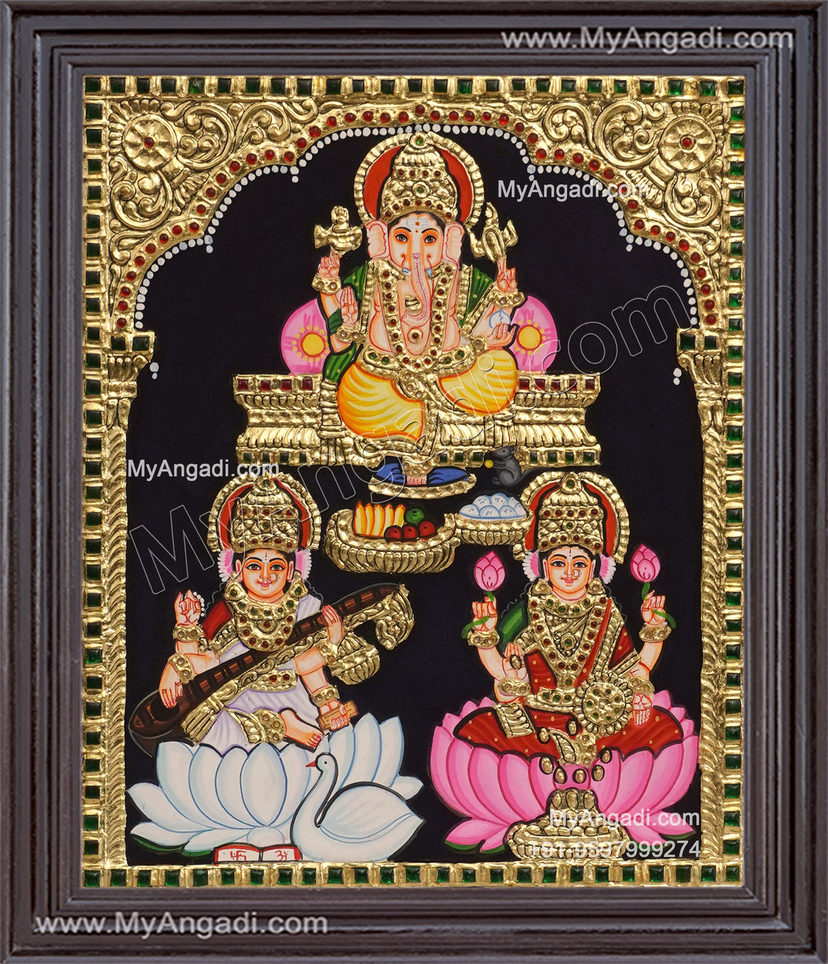 Ganesha Lakshmi Saraswathi Tanjore Painting