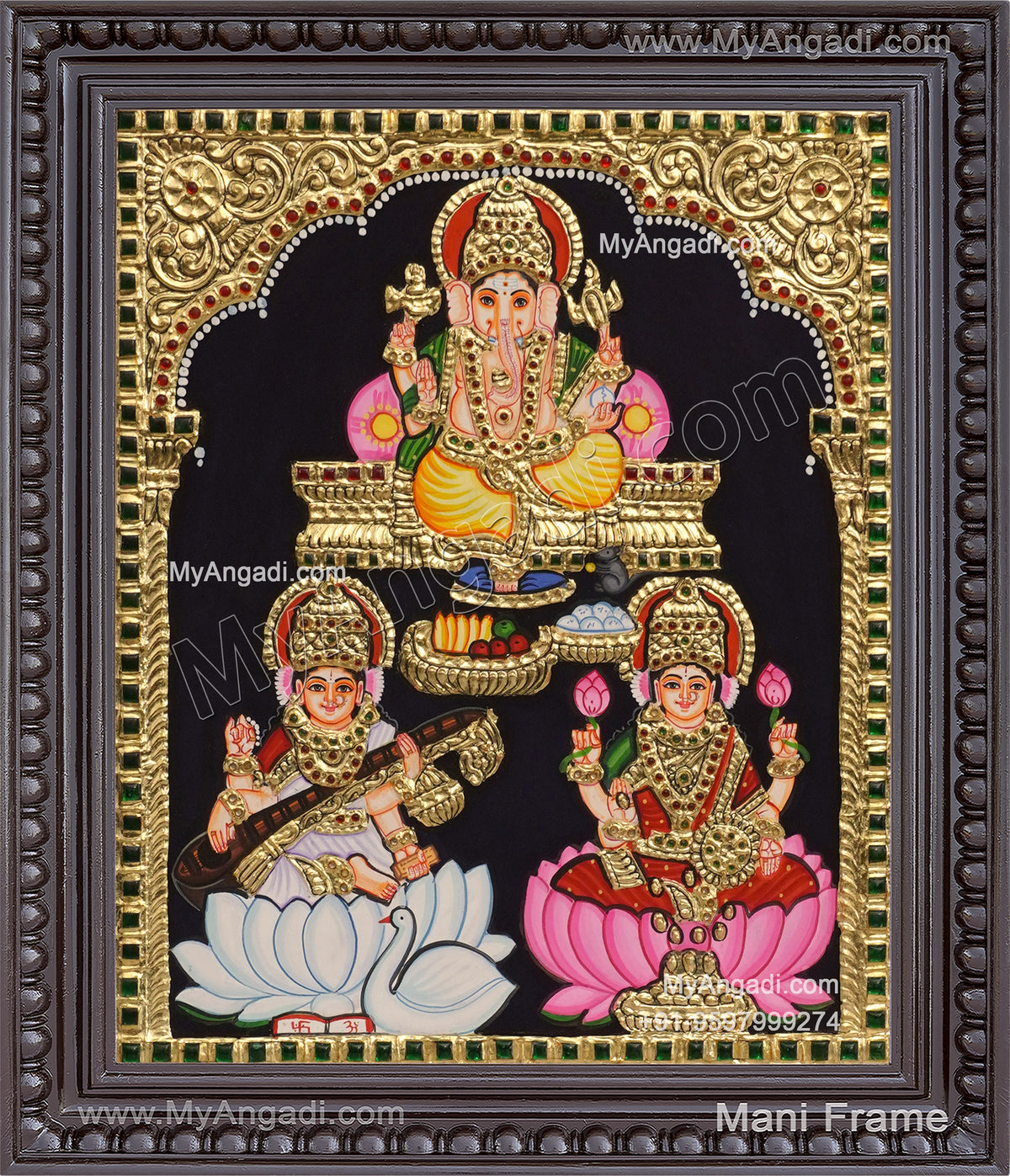 Ganesha Lakshmi Saraswathi Tanjore Painting