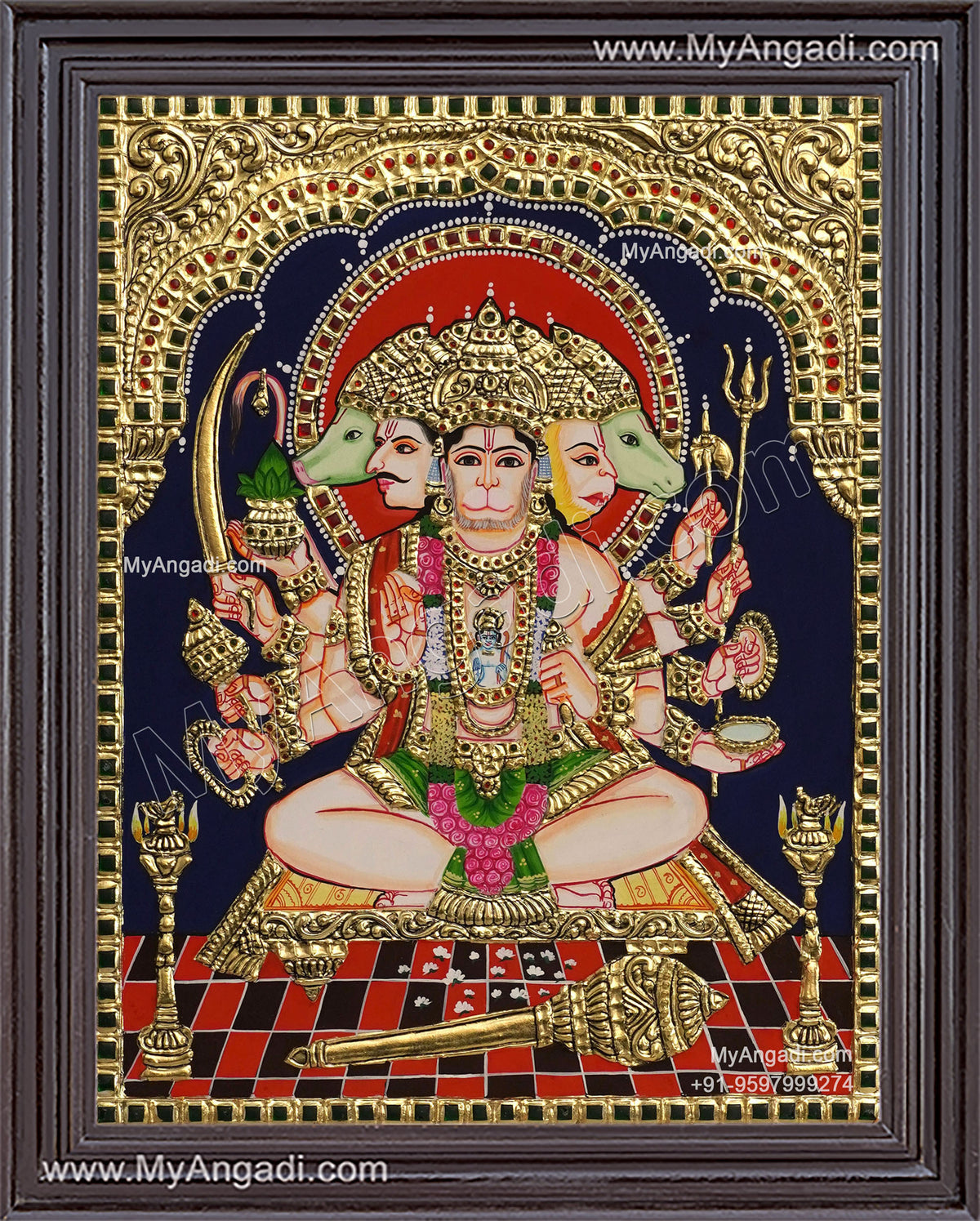 Panchamuga Hanuman Tanjore Painting