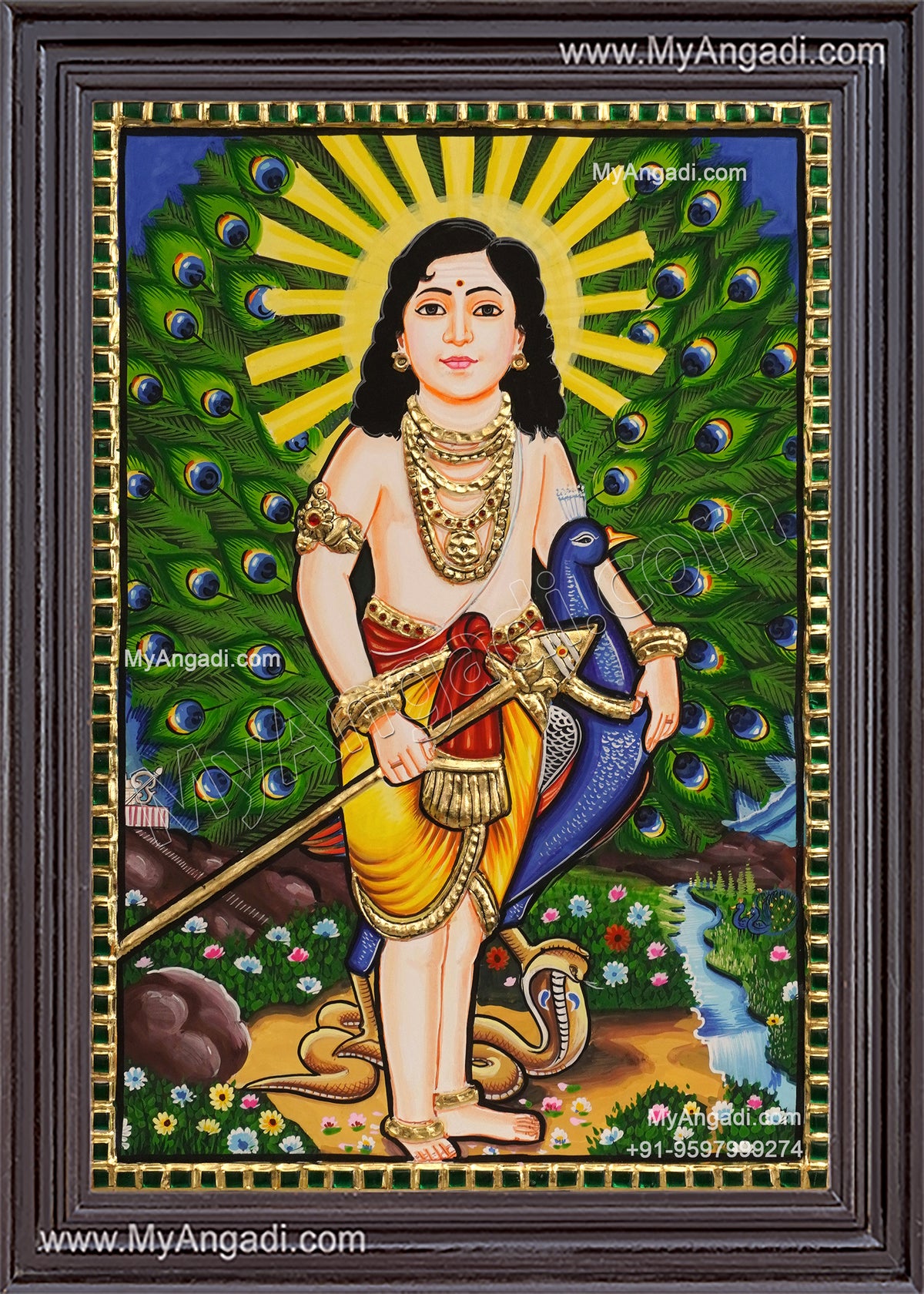 Peacock Murugar Tanjore Painting