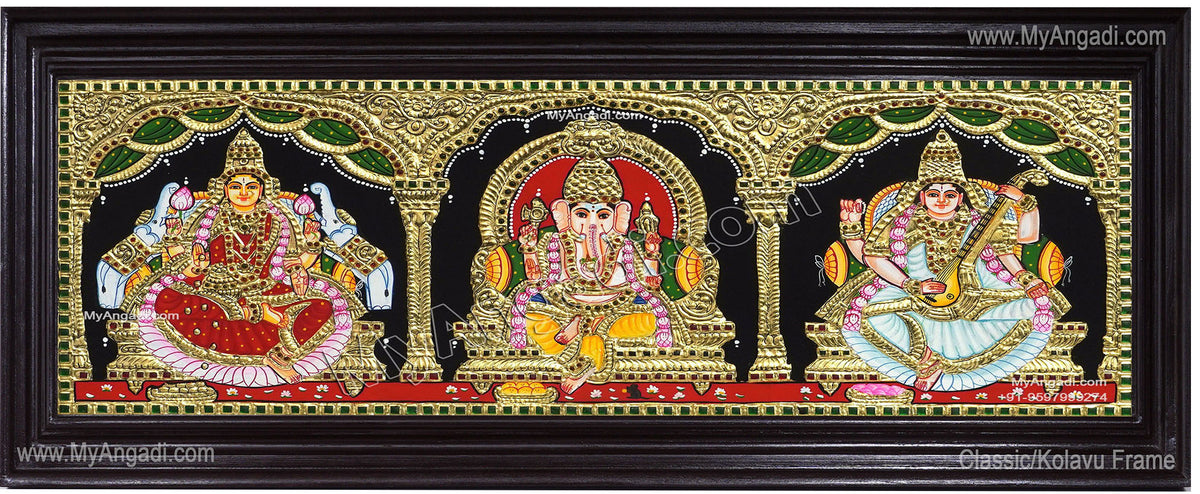3 PanelLakshmi Ganesha Saraswathi Tanjore Painting