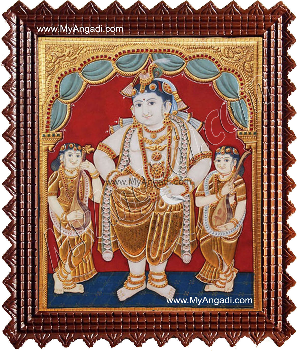 Antique Krishna Bama Rukmani Tanjore Painting, Krishnar Bama Rukmani Tanjore Painting