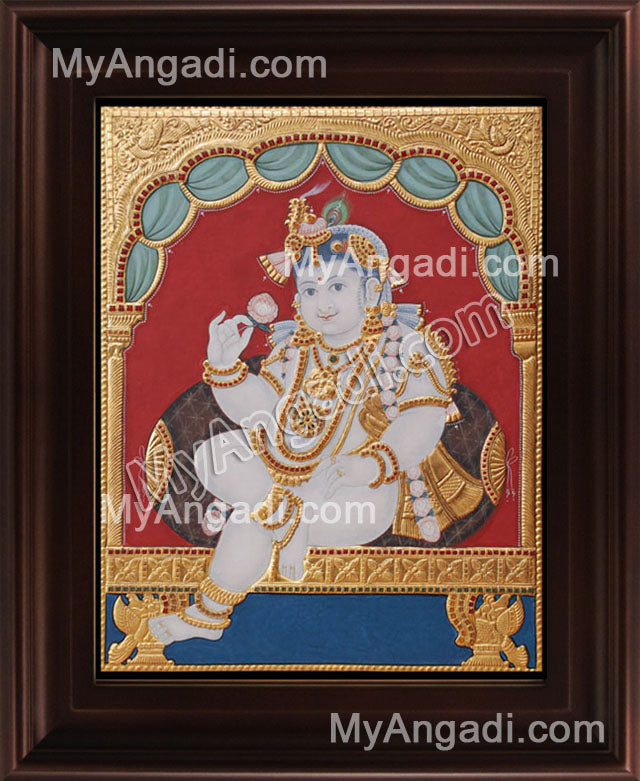 Antique Chair Krishna Tanjore Painting, Krishna Tanjore Painting