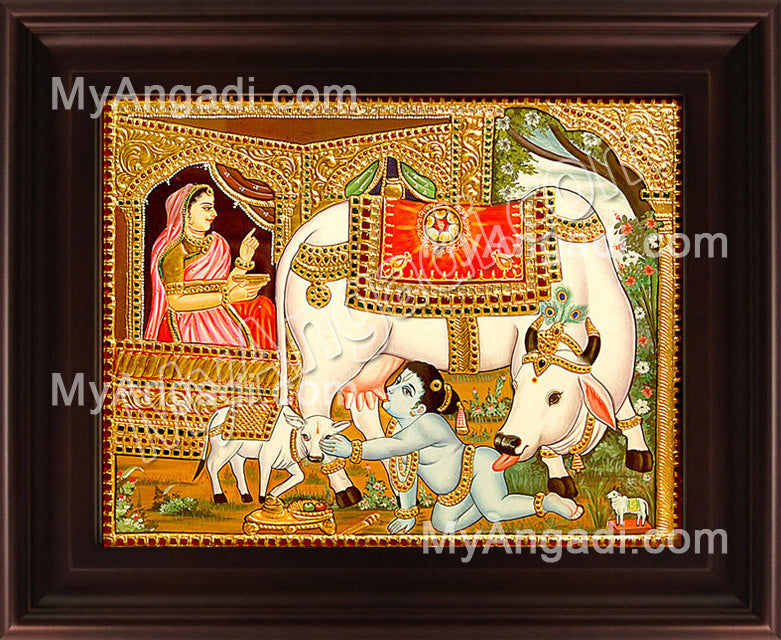 Child Ko Krishna Tanjore Painting, Baby Krishna Tanjore Painting