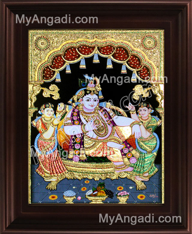 Krishna Bama Rukmani Tanjore Painting, Krishna Tanjore Painting