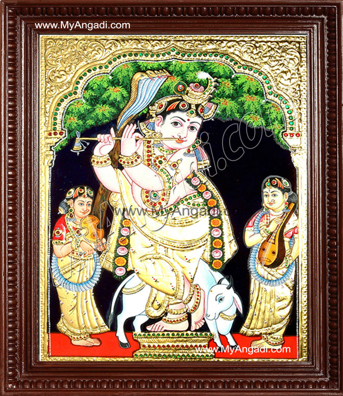 Krishna With Flute Tanjore Painting, Krishna Tanjore Painting