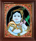 Oval Parrot Krishna Tanjore Painting, Krishna Tanjore Painting