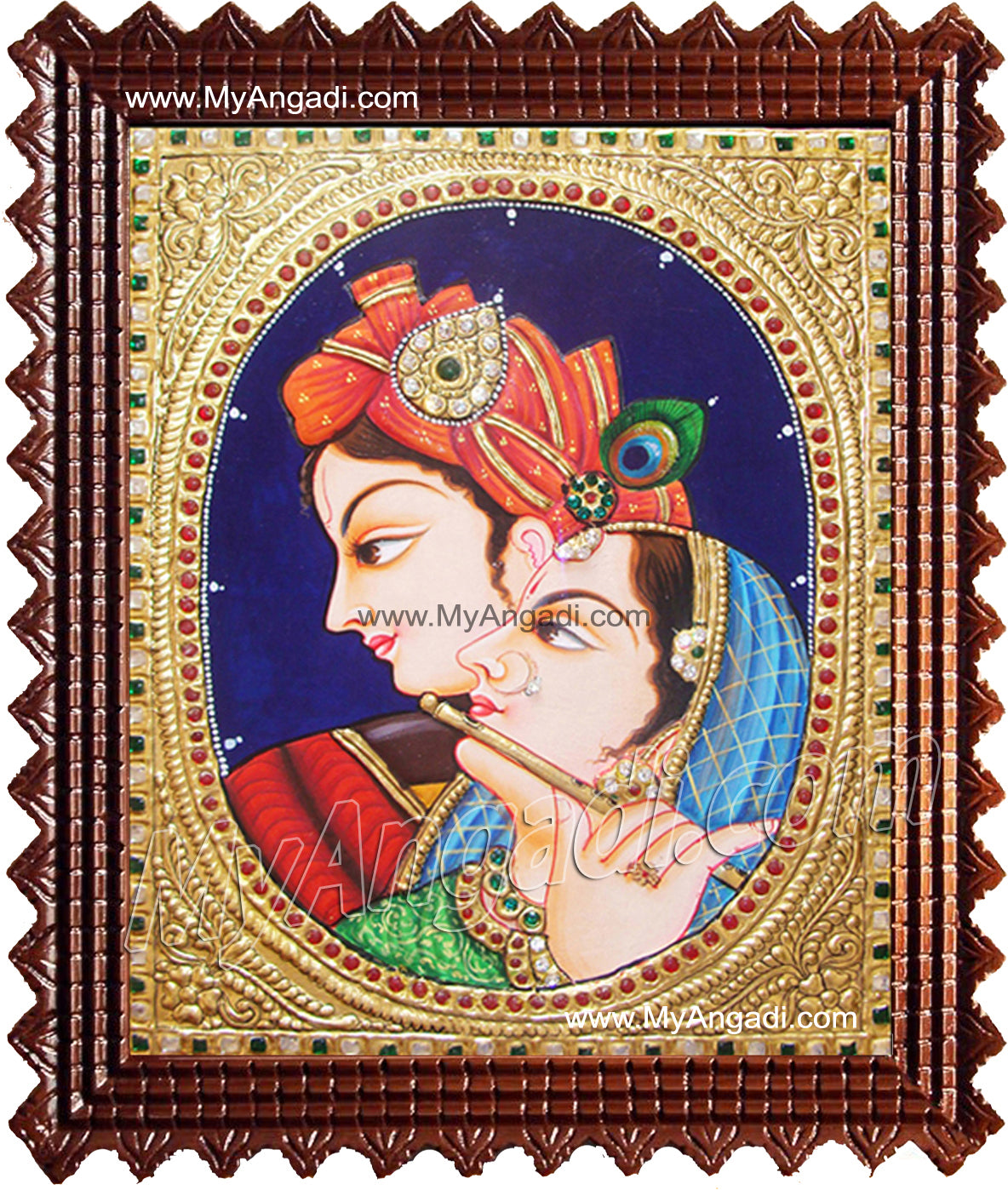 Oval Radha Krishna Tanjore Painting, Krishna Tanjore Painting