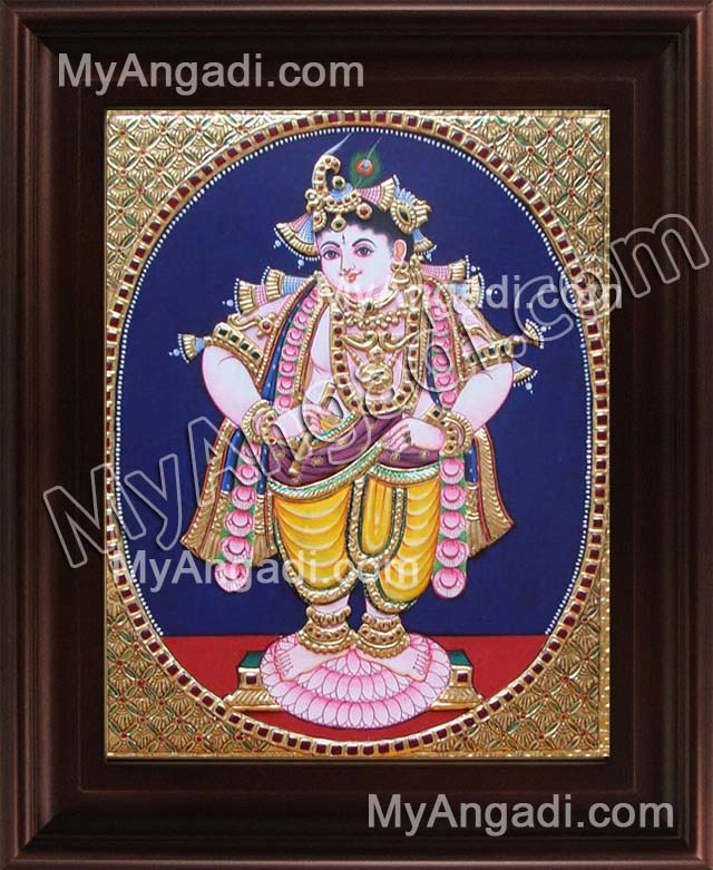 Oval Vitoba Krishna Tanjore Painting, Krishna Tanjore Painting