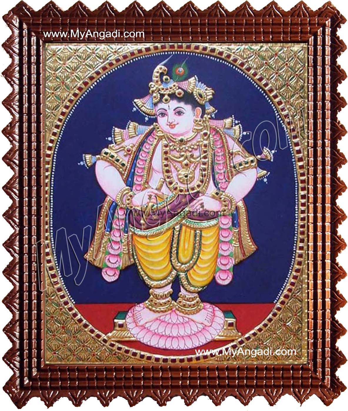 Oval Vitoba Krishna Tanjore Painting, Krishna Tanjore Painting