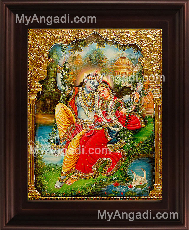 Swinging Radha Krishna Tanjore Painting, Krishna Tanjore Painting