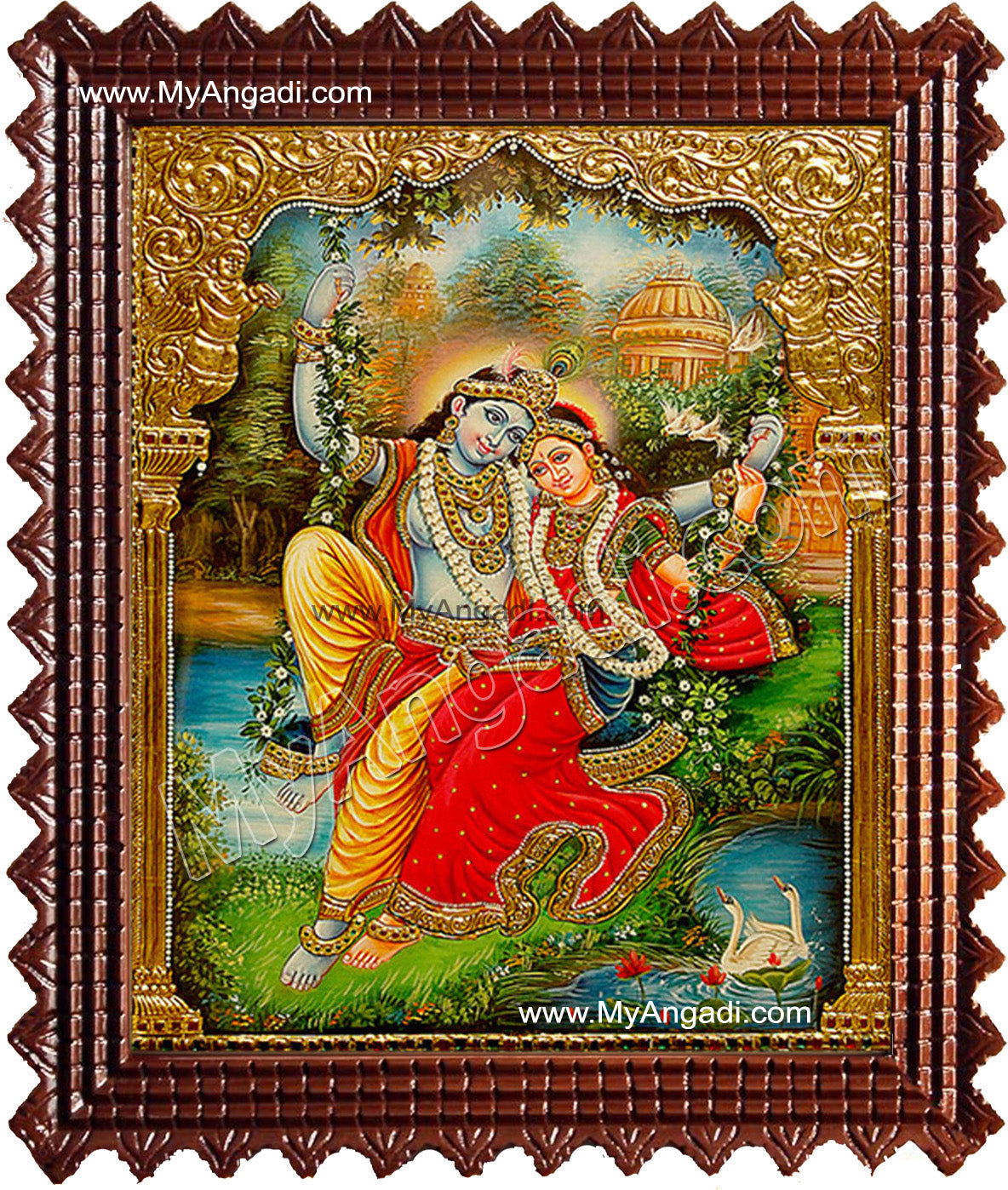 Swinging Radha Krishna Tanjore Painting, Krishna Tanjore Painting