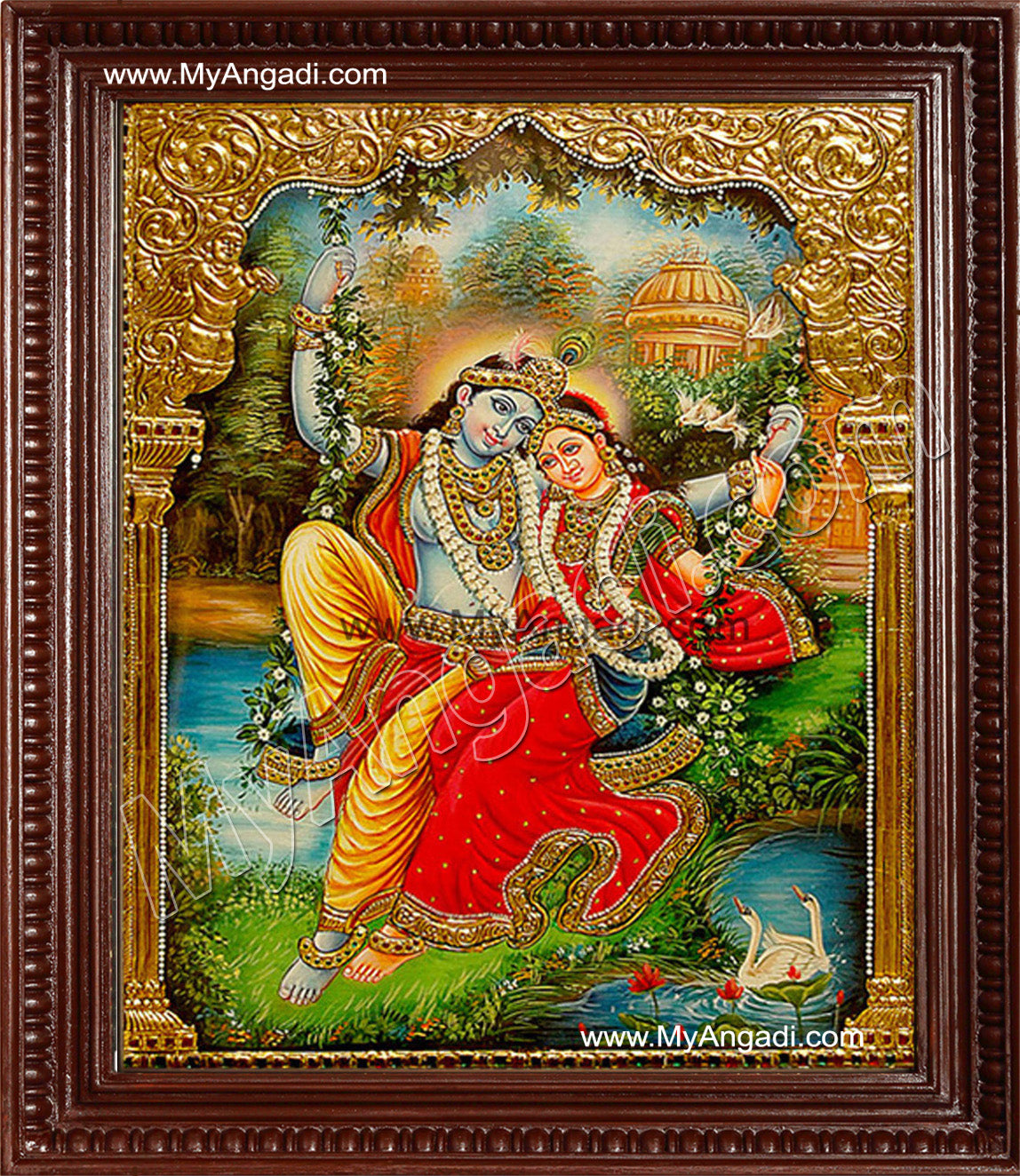 Swinging Radha Krishna Tanjore Painting, Krishna Tanjore Painting
