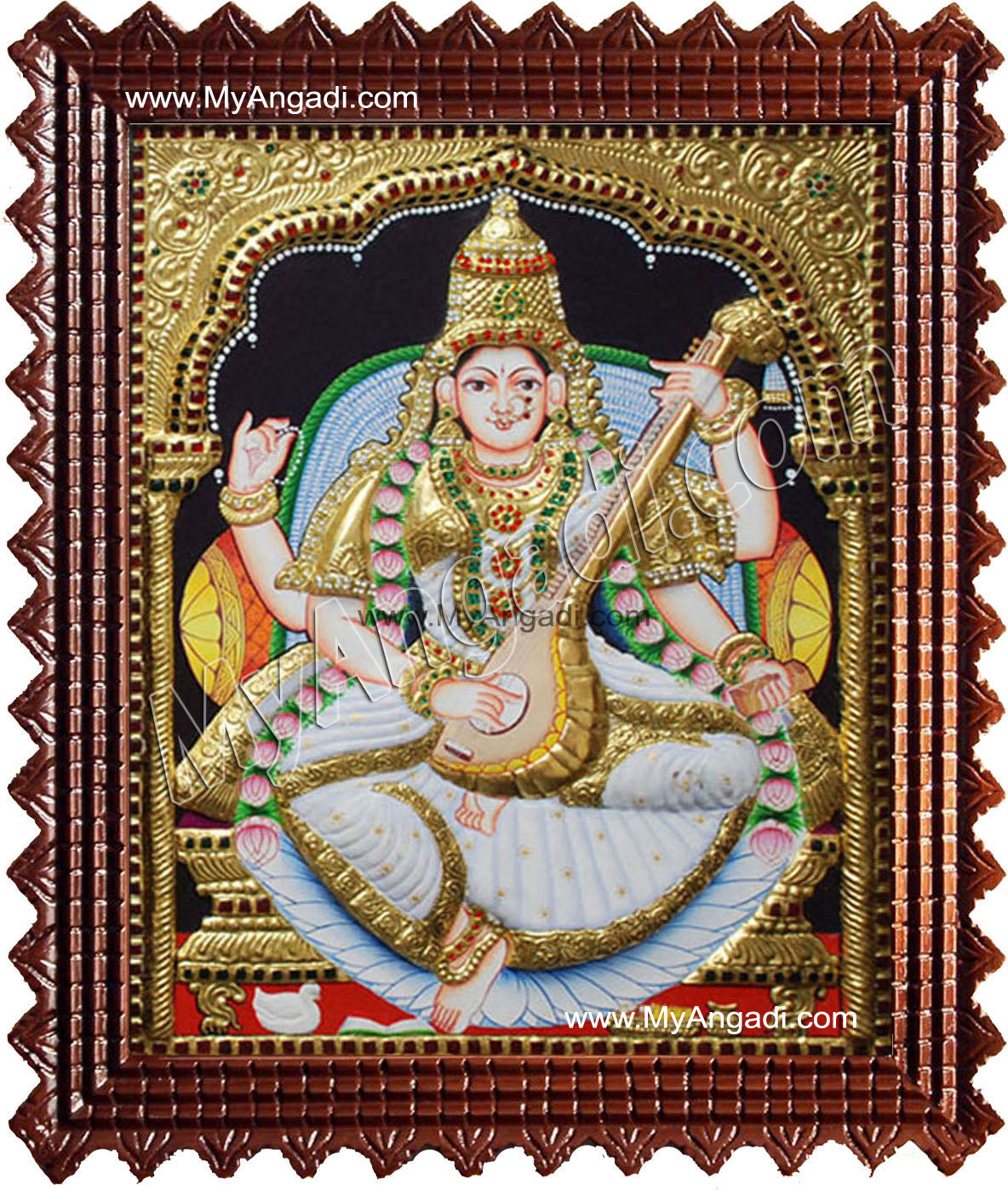 Saraswathi Tanjore Painting, Traditional Saraswathi Tanjore Painting