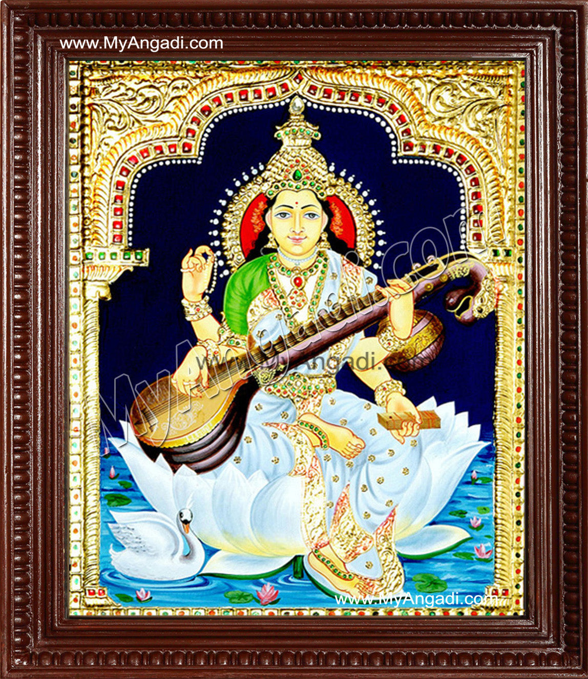 Saraswathi Tanjore Painting, Traditional Saraswathi Tanjore Painting