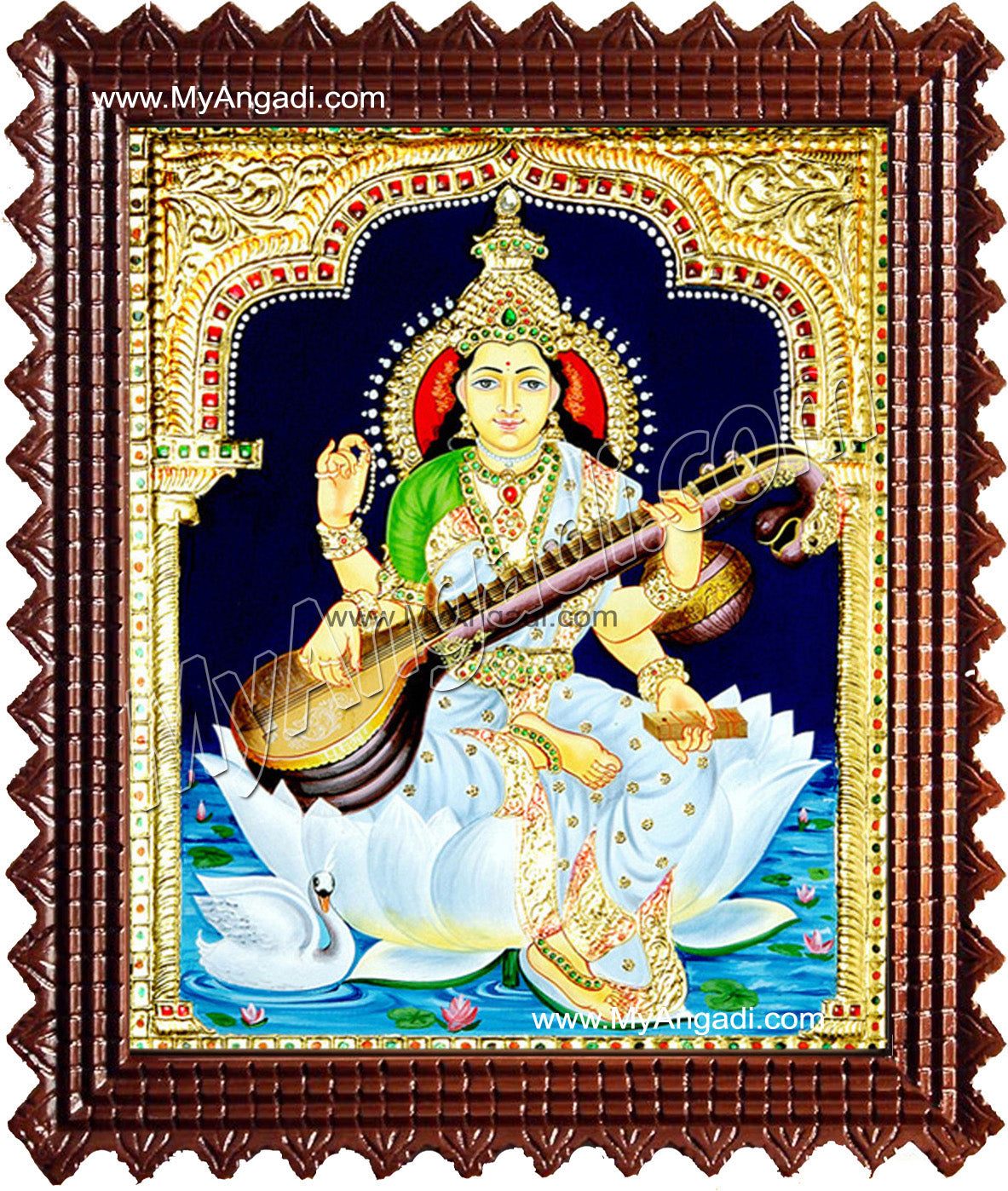 Saraswathi Tanjore Painting, Traditional Saraswathi Tanjore Painting